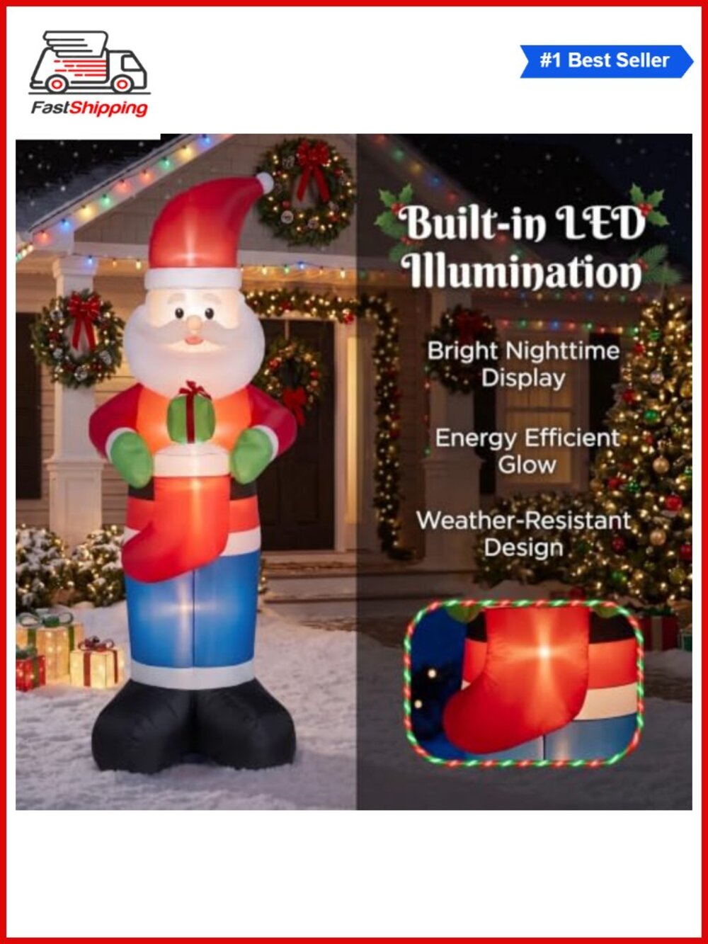 ๐
8FT Christmas Inflatable Santa Stocking LED Yard Decor - Picture 2 of 6